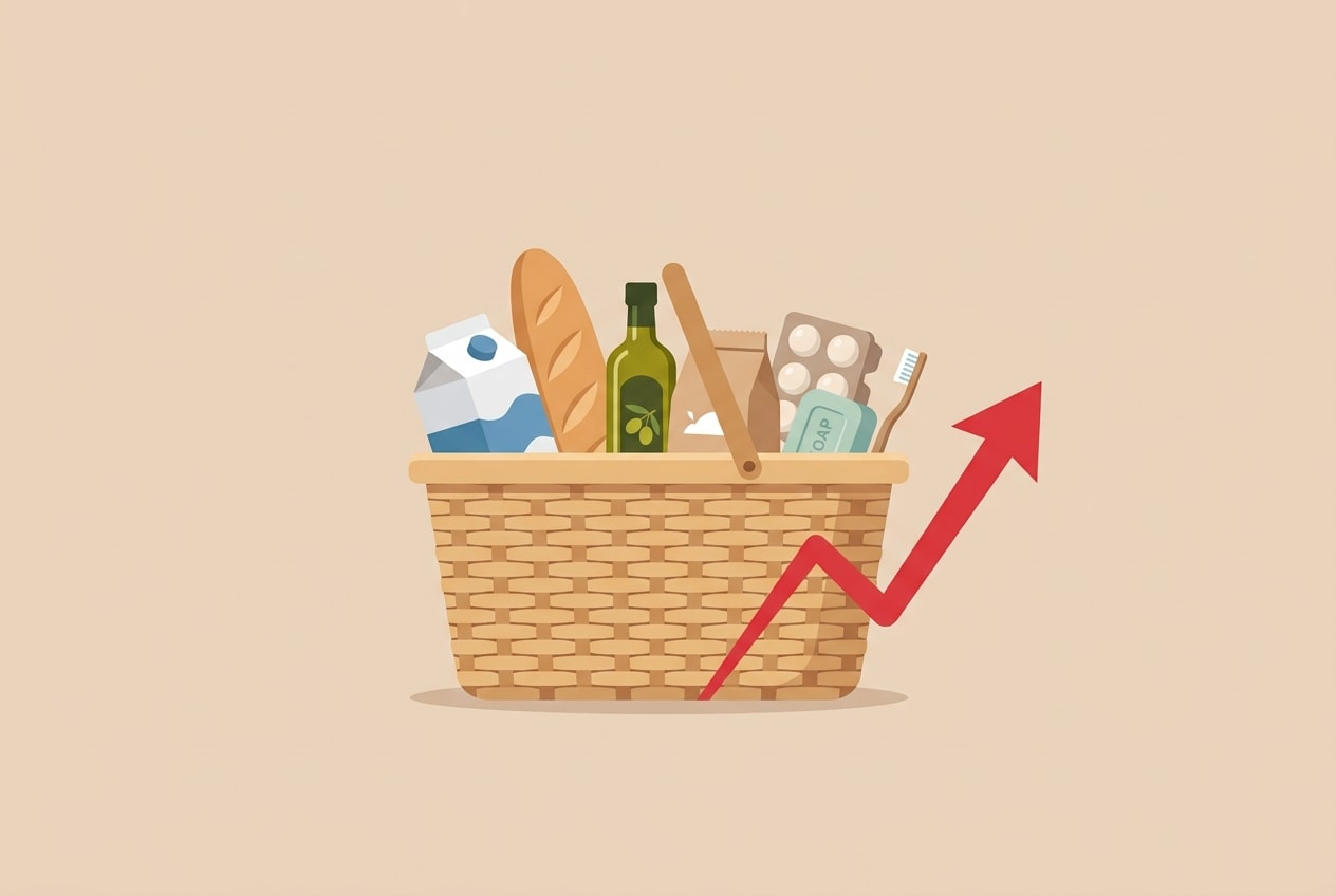 Illustration of a shopping basket with a rising price arrow